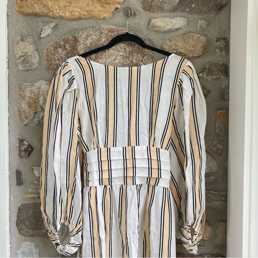 NWT VRG GRL Tularosa Linen Midi Dress Apricot Spritz Stripe Yellow/Black - Picture 4 of 16